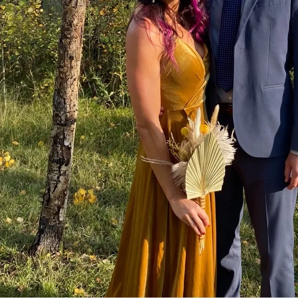 Renzrags velvet mustard yellow bridesmaid dress - Picture 3 of 5